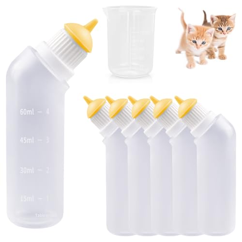 Gufastoe Biberon Chaton Lot de 5 Mini tétons en Silicone avec biberon pour Chiot, Chien, Chat ou Autres Animaux de Compagnie (Couleur Chair)
