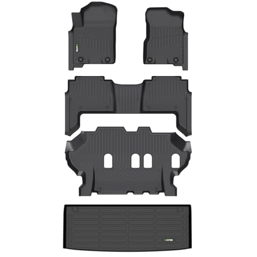 Image of HAFIDI All Weather Floor Mats & Cargo Liner Fit for 2019-2024 Nissan Armada & Infiniti QX80 8 Seats Bench Seat Car Mats for Armada Floor Liners TPE Anti-Slip Automotive Accessories - Black