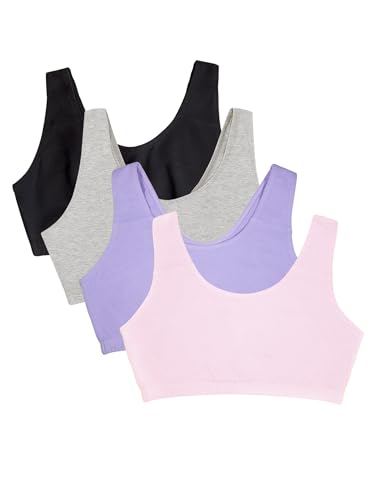 Fruit of The Loom Women's Built Up Tank Style Sports Bra 4 Pack Kitty Pink/Hyacinth/Grey Heather/Black Hue 42
