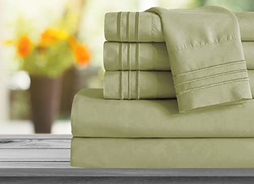 Image of Mocassi Queen Sheet Set - Luxury Hotel 1800 Premier Bedding Sheets & Pillowcases - Ultra Soft Breathable & Cooling Bed Sheets - Deep Pocket - Wrinkle Resistant - 6 Piece Set - Queen, Sage Green