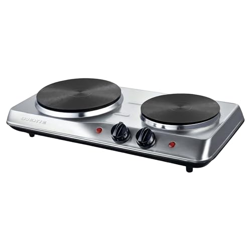 OVENTE Electric Cast Iron Double Burner, 1700W Hot Plate, Silver BGS102S