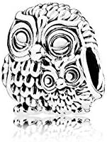 FGT Mother Baby Owl Charm for Bracelets Necklaces Pendants Sterling Silver Bird Animal Bead Gift for Mum Mommy BFF Sister Women Daughter Family Birthday Mothers Day