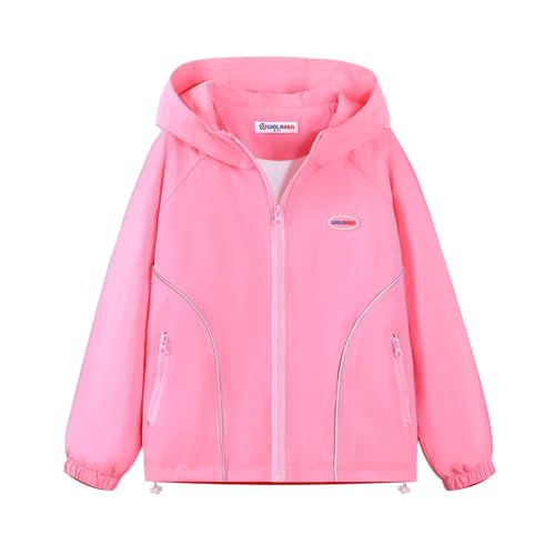Girls Lightweight Jacket Waterproof Windbreaker Hooded Rain Coats with Pockets