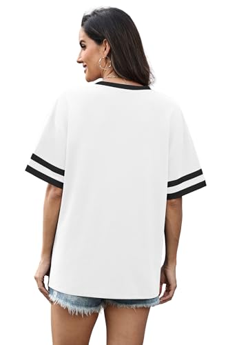 Image of WIHOLL Womens T Shirts Loose Fit Short Sleeve Tees V Neck Color Block Summer Tops 2026 Fashion S-4XL