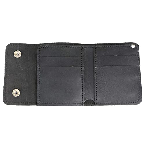 Milwaukee Leather MLW7821 Men's 4” Leather Biker Tri-Fold Wallet w/Buffalo Nickel Snaps Wallet w/Anti-Theft Stainless Steel Chain - One Size2