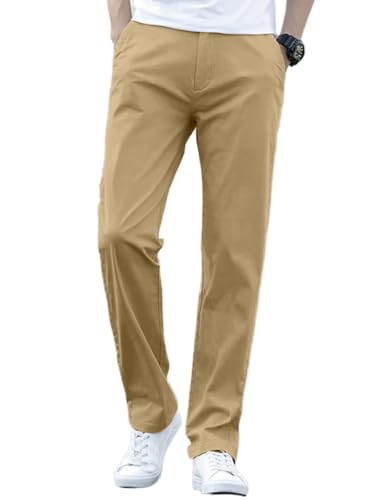IDEALSANXUN Cotton Pants for Men Summer Casual Straight Leg Relaxed Fit Slacks Work Trousers Dress Pants