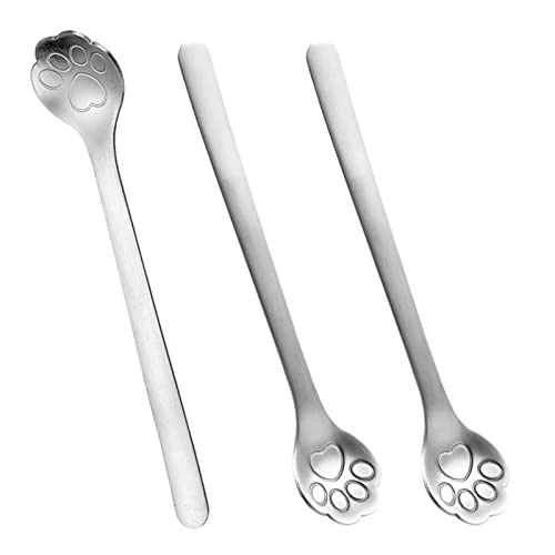 3 Piezas Cuchara De Café Cucharas de Café de Acero Inoxidable con Forma de Pata de Gato Cuchara de Postre Creativa para Té Leche Postre Batido
