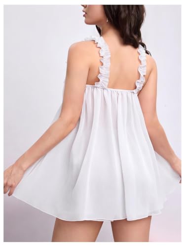 Image of MakeMeChic Women's 2 Piece Sexy Lingerie Dress Set Bow Babydoll Nightgown