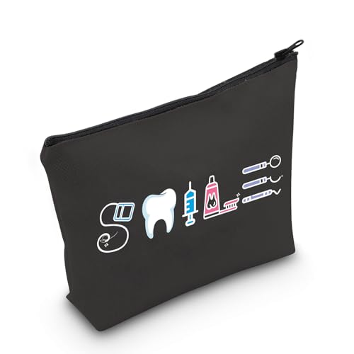 Image of MNIGIU Dental Assistant Gift Funny Dentist Gift Dental Smile Cosmetic Bag Dental Student Gift Dental Hygienist Gift (Smile Black)
