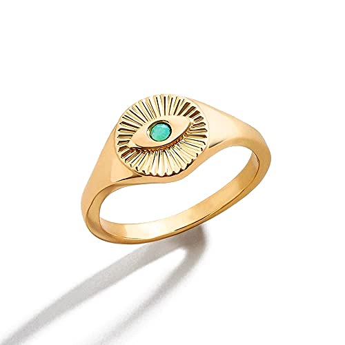 Teepollo Simple Ojo Turco Evil Eye Ring-14K Gold Plated Greek Evil Eye Ring-Sterling Turkish Dainty Nazar Tiny Cute Evil Eye Ring for Women Lucky Protection Jewelry(Size 8)