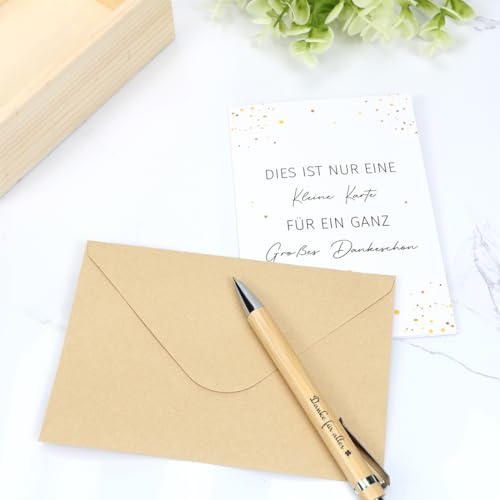 HUKUMA Dankeschön Geschenke, Dankeskarten + Holz Kugelschreiber mit Spruch, Danke Karte Geschenk Abschied Lehrer mit Geschenkboxen, Abschiedsgeschenk für Lehrer Kollegen Mitarbeiter Freundin