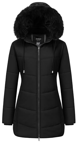 Chrisuno Women's Warm Winter Coat Long Waterproof Thicken Puffer Jacket Quilted Snow Parka with Removable Hood