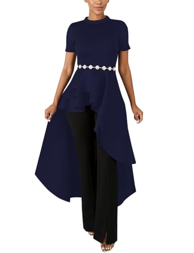 Image of Lrady Womens Casual Shirt Dress High Low Irregular Ruffle Hem Blouse Asymmetrical Peplum Long Tunic Tops