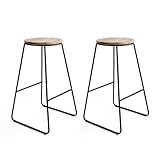 THE SECRET HOME Pack 2 Taburetes Altos Cocina y Bar | Estilo Industrial Moderno | Asiento Madera Clara y Metal Negro | Ideal para Isla de Cocina y Desayunador | Taburete Alto Resistente |Altura 71 cm