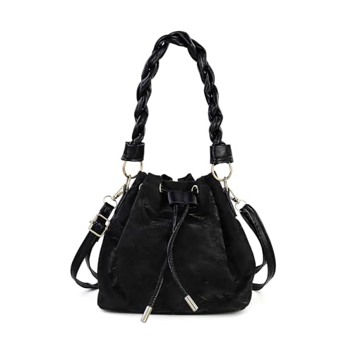 AfitLulu Trendy Bucket Bags for Women, Drawstring Purse Small Bucket Bag Purses with 2 Shoulder Straps and Magnetic Closure (Black)