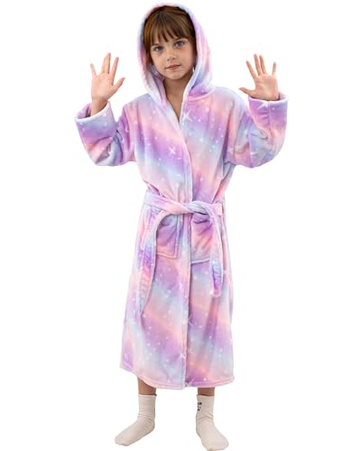 KAKU NANU Girls Dressing Gown Fleece Fluffy Hooded Dressing Gown Girls Robe Bathrobe Purple Gift 11 12 Years