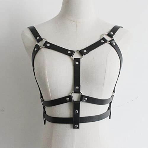 BDSMYEE Leder Harness, BDSM Dessous, BH Body Harness, Sexy Outfit für Damen, Domina, Rave, Fetisch Kleidung (F)