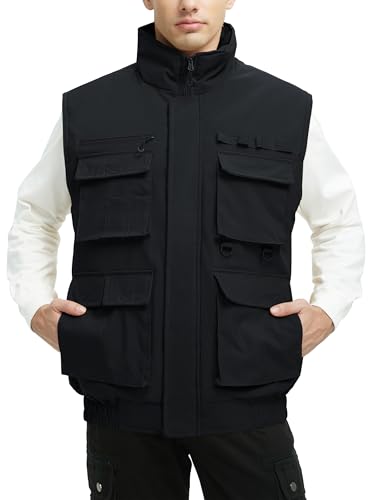 VOPOKER Colete masculino de inverno masculino com bolsos forrado com lã, colete resistente à água pa