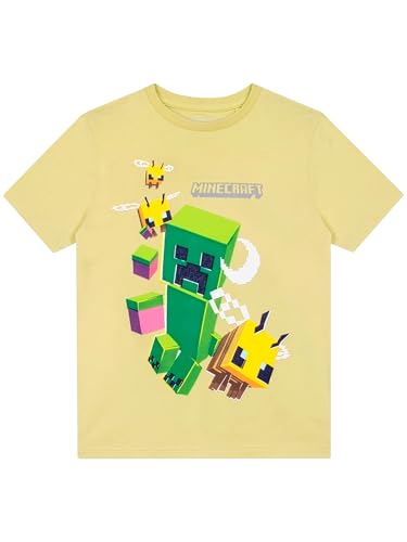 Minecraft Tshirt for Gamers Bees & Creeper Girls Top Short Sleeve Girls T Shirts Yellow 7-8 Years