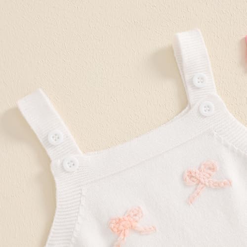 Baby Girl First Birthday Outfit Knitted Romper Bodysuit Bow One Embroidery Sweater Romper Infant Cake Smash Outfit4