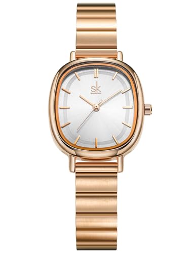 Alienwork Orologio Donna Oro rosa Bracciale in Acciaio Argento Ultra-sottile