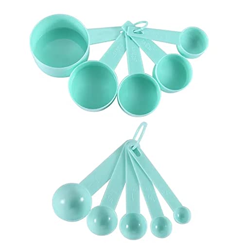 10PCS Measuring Cups and Spoons Set, Stackable Plastic Measuring Spoons Cups Small Tablespoon Teaspoons with Graduated for Dry and Liquid Ingredient(Green)