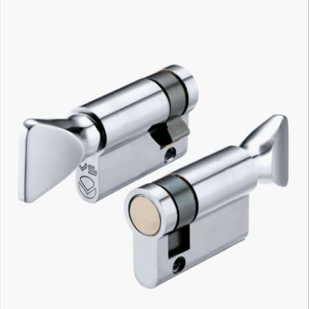 Kooples Hardware Euro V5 Euro Profile Single Turn Cylinder – 5-Pin Thumbturn and Blank End – Keyless One-Sided Operation – Fixings Included (Polished Chrome, 45mm)