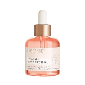 BIOSSANCE Squalane and Vitamin C Rose Oil. Facial Oil to Visibly Brighten, Hydrate, Firm and Reveal Radiant Skin 1.0 ounces