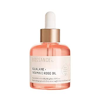BIOSSANCE Squalane + Vitamin C Rose Advanced Facial Oil - Brightening, Firming, and Hydrating Serum for All Skin Types