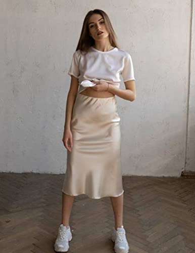 Image of Zeagoo Skirts for Women High Waist Skirt Elegant Midi Skirt Satin