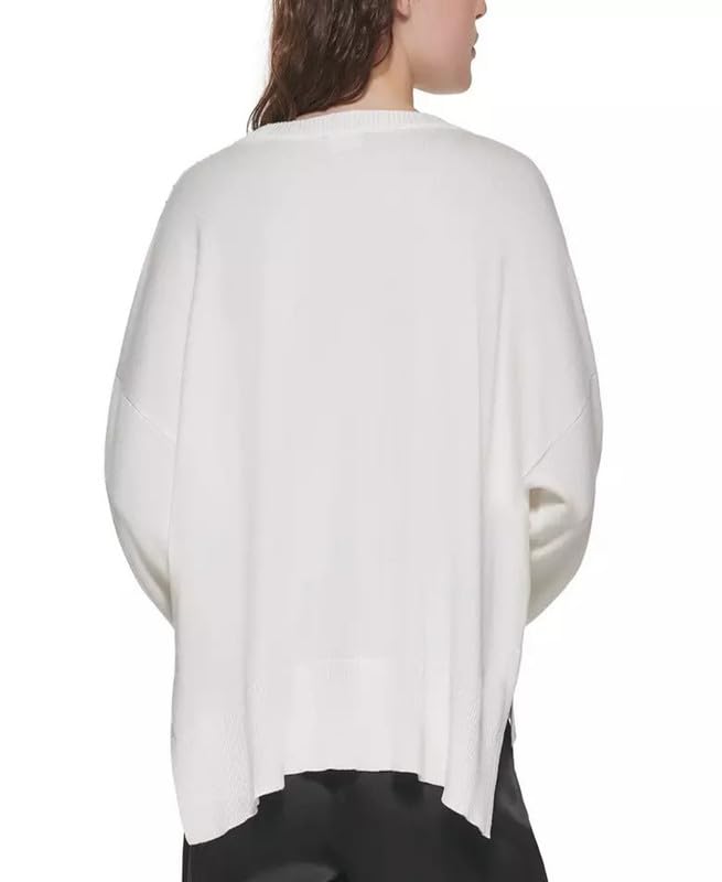 DKNY Womens Studded Crew Neck Pullover Sweater Ivory XL4