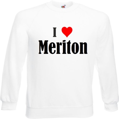 Reifen-Markt Sudadera I Love Meriton para mujer, hombre y niños en los colores negro, blanco y azul con estampado Blanco S