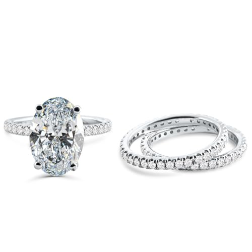 Pompeii 5 1/2Ct Oval Diamond Engagement Eternity Wedding Ring Set White Gold Lab Grown (G/H,VS1)3
