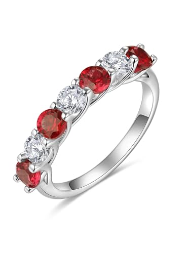 FWM Sparkly Anniversary Engagement Ring Women Moissanite Red Ruby Silver Ring Wedding Band Size 8.5