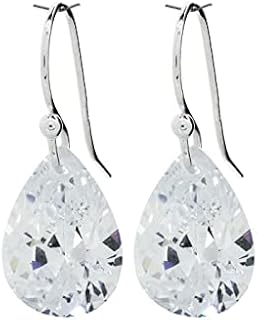 pewterhooter® Women's London Collection - Drop Earrings - 925 Sterling silver with sparkling Diamond White teardrop crystal - Gift box