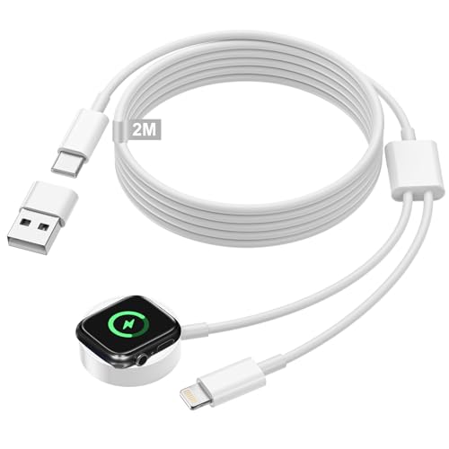 2 en 1 Cable Cargador para Apple Watch Series 10 9 8 7 6 5 4 3 2 SE Ultra, 2M Cargador Apple Watch Magnetico Cable iWatch con Cable Lightning para iPhone 14 13 12 11