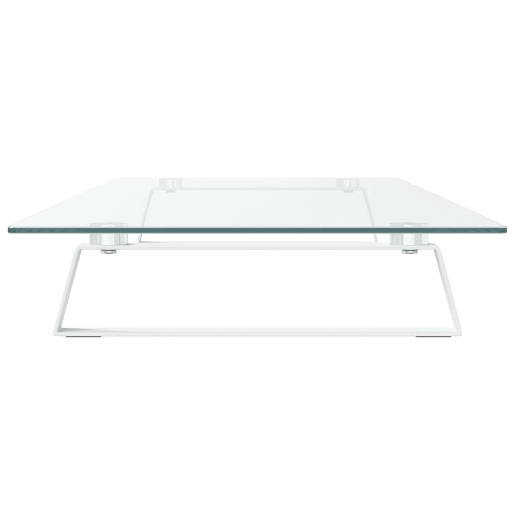 Soporte para monitor de cristal templado blanco y metal, 100 x 35 x 8 cm, soporte ergonómico para pantalla de escritorio y oficina en casa, 10 kg de capacidad de carga para oficina