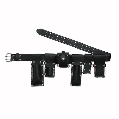 WIDEBROWN Professional 7-in-1 Leather Tool Belt Scaffolding Tool Pouch with Multiple Holders Black