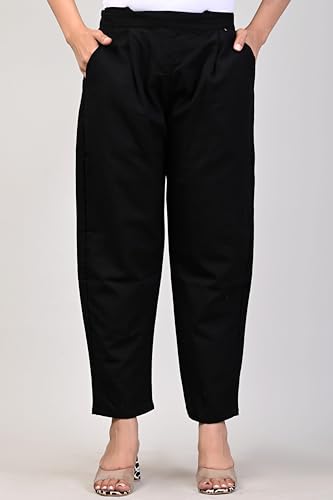 Image of Women Elastic Waist Regular Fit Casual Cotton Trouser Pants