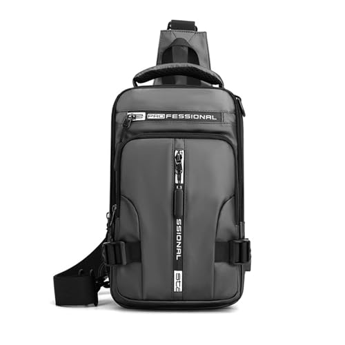 Sac poitrine homme gris avec port de chargement USB pour voyage et moto