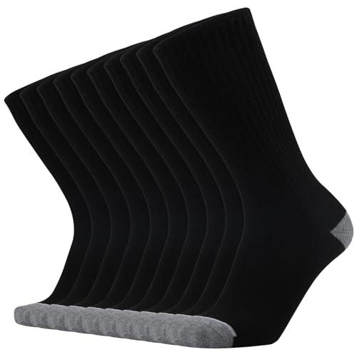 ONKE Max Full Cushion Crew Socks for Men M-XXL Athletic Work Boots Heavy Duty Steel Toe Thick Warm Moisture Wicking Control(Black L)