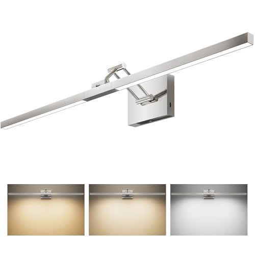 Image of VONLUCE 36 inch LED Bathroom Vanity Light, 3CCT Modern LED Vanity Lights with 360 Rotatable Head Swing Arm, 15.4W Bathroom Light Fixture Over Mirror, LED Lights for Bathroom Bedroom, Brushed Nickel | 3CCT, Flicker-free, 360 Rotatable Head & Swing Arm, IP44 waterproof Bathroom Light Fixture Over Mirror for Bathroom, Picture