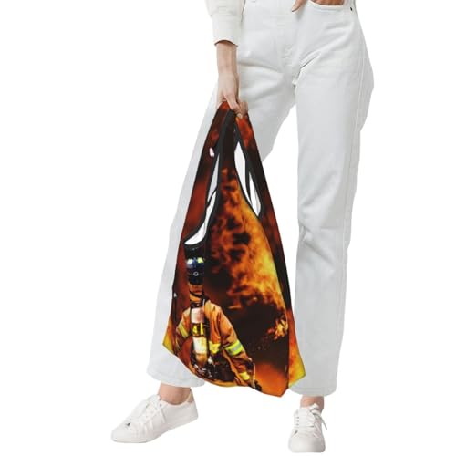 Firefighter Fireman Flame Print Grocery Shopping Bags Reusable With Flowers Plant Lover Gifts Shopping Bag Lightweight Foldable Bag3