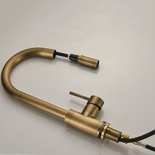 XSDSM Mitigeur Cuisine Douchette Extractible Rétro Robinet Evier avec Douchette Monomode Rotatif à 360° Poignée Unique Chaud et Froid, Bronze – vue 6