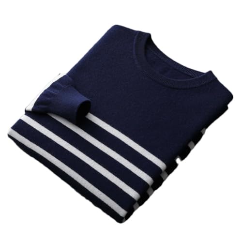 Men's Wool Crew Neck Striped Sweater - Casual Fisherman Sweater Relax Fit Knit Pullover for Winter