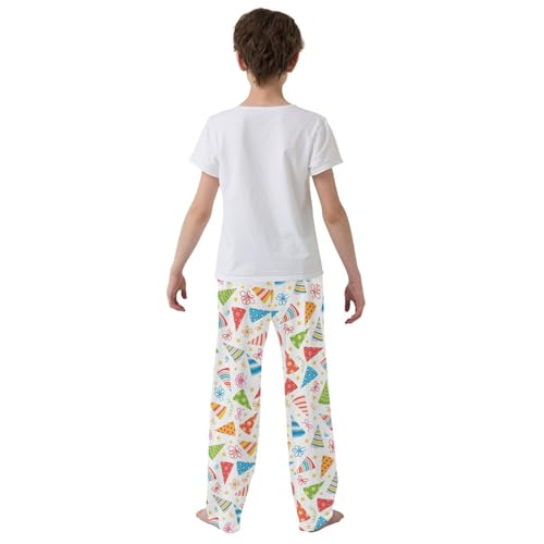 Party Hat Floral Boys Long Pants Soft Trousers Elastic Waist Kids Lounge Bottoms with Pockets S-XL3