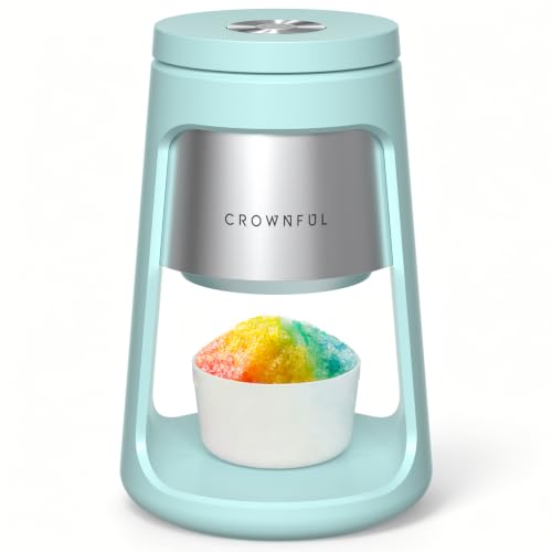 Image of CROWNFUL Shaved Ice Machine, Blue 130W Electric Ice Shaver with 2 Ice Cups