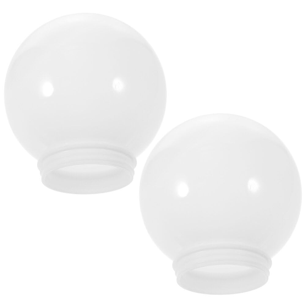 2pcs Globe Lamp Shade, White Glass Globe Lampshade, 15cm Diameter Acrylic Lampshade Replacement, Ball Lamp Cover with 8cm Round Thread for Chandelier Pendant Wall Sconces
