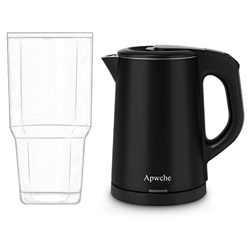 Apwche Portable Electric Kettle, 27oz/0.8L Stainless Steel Travel Kettle with Auto Shut-Off (Black)