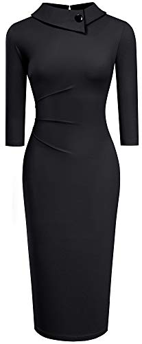 HOMEYEE Women's Retro Pleated Bodycon Work Office Pencil Dresses B5742